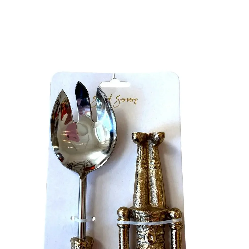 2pc NUTCRACKER Salad Servers 12.5in Gold Christmas Holiday Hosting New